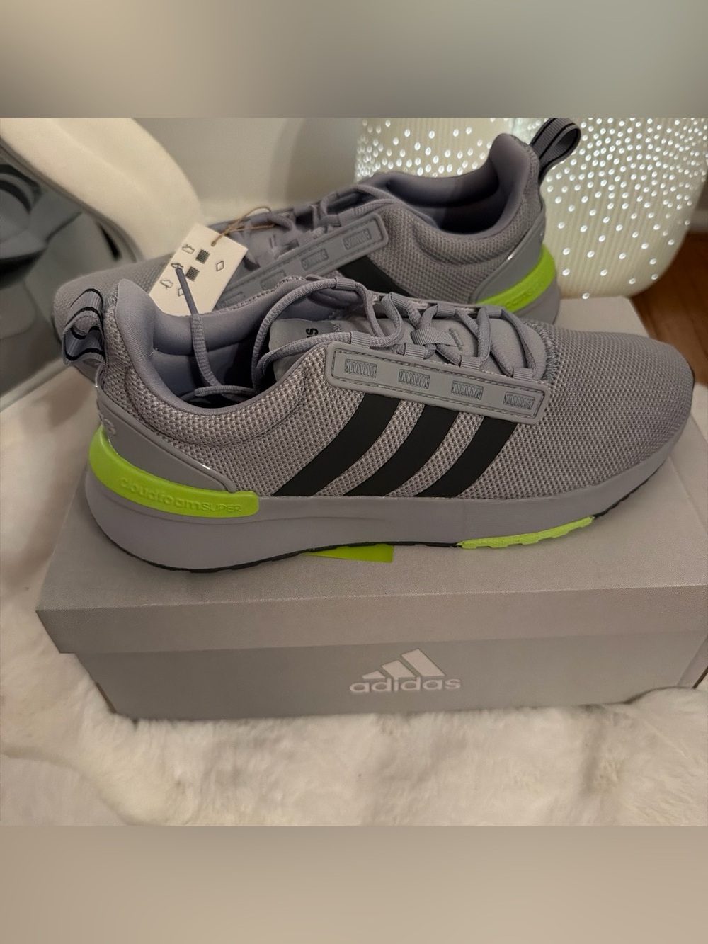 adidas Men’s Gray Athletic Sneakers with Neon Green Accents